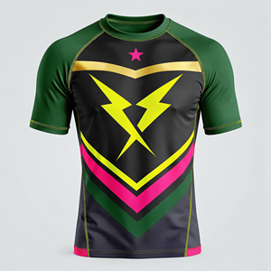 Camiseta Deportiva de Compresión de Manga Corta para Hombre, con Estampado Geométrico Sublimado en Azul y Amarillo, de Secado Rápido - Product Image 5