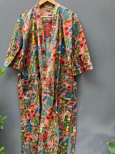 Bata Kimono de Algodón Estampada para Festival, Kaftán Artístico, Ropa de Estar por Casa - Product Image 5