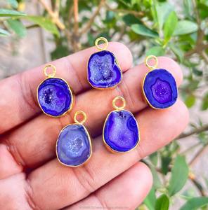 จี้หยดน้ำอาเกตสีน้ำเงินเคลือบทองประดับคริสตัลทำมือ สร้อยคอเครื่องประดับของขวัญสำหรับเธอ - Product Image 2