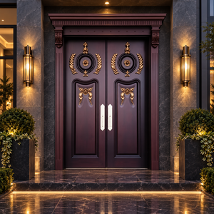 Puerta Exterior de Madera Sólida GA-01F, Diseño Curvo con Grabado, Grosor de 50 mm, Personalizada, con Apertura Abatible, para Viviendas y Apartamentos - Product Image 6
