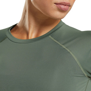 Haut de yoga tendance pour femme à manches longues et col rond, couleur unie, respirant, compressif, coupe régulière, pour entraînement sportif - Product Image 3