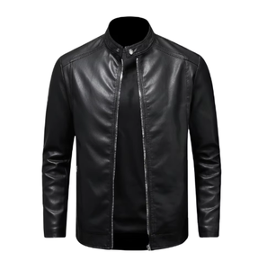 Chaqueta de Cuero Personalizada para Hombre, Cuello Alto, Ajustada, de Cuero PU, Estilo Motociclista, Casual, Chaqueta de Cuero para Motociclista - Product Image 1