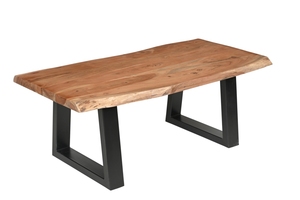 Mesa de centro con patas plegables de hierro/madera, tablero de borde natural, color negro/natural, de madera de acacia, precio al por mayor - Product Image 2