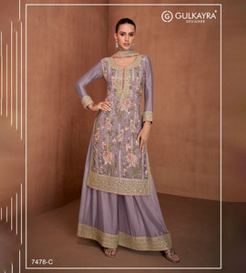 Bordado de ropa pakistaní India Georgette pesada, traje Anarakali largo de trabajo de espejo con borde de encaje de trabajo bordado Dupatta - Product Image 1