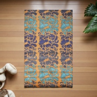 Tapis de salon moderne en laine noué à la main, abstrait, écologique, antibactérien, adapté aux animaux domestiques, bleu sarcelle, moutarde, à poils moyens