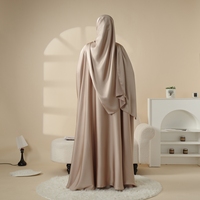 Ensemble Abaya 5 Pièces pour Femmes Musulmanes – Robe de Soirée/Formelle Anti-Plis en Satin Uni Coupe Droite avec Niqab-Hijab Intégré