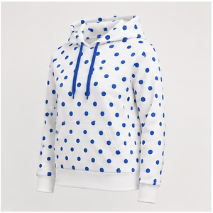 Sudadera con Capucha Personalizada Blanca para Mujer, Corte Recto y Relajado, con Puntos de Polka Espaciados Uniformemente, Algodón Suave Interlock WPHOOD-0010 - Product Image 3