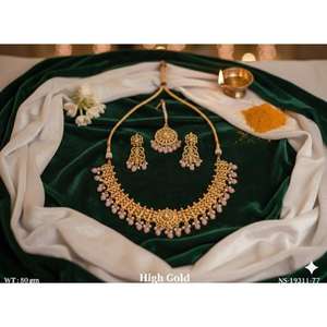 Conjunto de Collar Clásico con Acabado Dorado, Joyería Étnica Elegante para Novias, Conjunto de Collar Tradicional para Bodas, para Fiestas y Eventos - Product Image 3