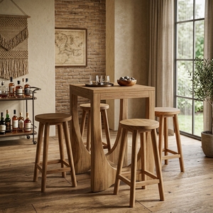 Conjunto de Taburetes de Bar Modernos de Teca Reciclada para Exteriores, Taburetes Altos Resistentes a la Intemperie, Mesa de Madera Resistente a la Intemperie, Proveedor Mayorista de Muebles de Jardín - Product Image 5