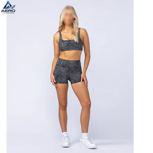 Shorts de yoga de cintura baja para mujer, en contraste de color negro y gris, con logotipo propio, los más vendidos, a precio razonable. - Product Image 5