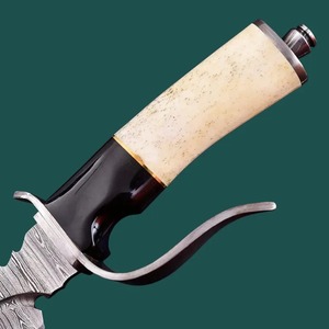 Hunting <b>Knife</b> With Camel <b>Bone</b> <b>Handle</b> And Leather Sheath Drop Point Blade Carbon Steel Industrial Grade - Product Image 4