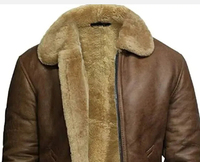 Veste en cuir pour homme, doublée en peau de mouton marron, style bomber zippé, vêtement d'extérieur d'hiver, doublure en fourrure.