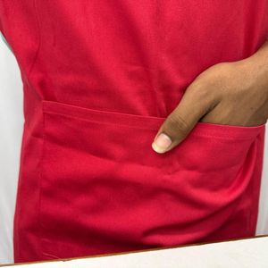 Tablier de cuisine rouge style restaurant 100% coton réutilisable pour chef professionnel et usage domestique - Product Image 2