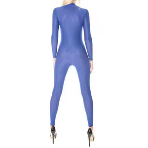 Combinaison longue bleue pour femme, taille haute, coupe régulière, couleur unie, fermeture éclair, vêtement de sport en spandex, coton et polaire, hiver - Product Image 6