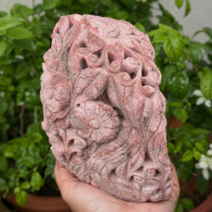 Statue de Ganesha en thulite rose sculptée à la main – Sculpture double face rare en pierre – Art hindou en pierre précieuse naturelle - Product Image 2