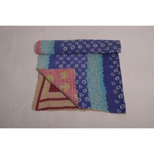 Vintage <b>Indian</b> Kantha Quilt Floral Printed Handmade Cotton <b>Throw</b> Eco Friendly Boho Reversible Bedspread Decor - Product Image 5