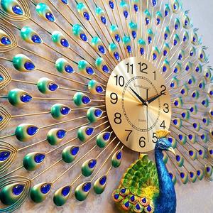 Peacock <b>Design</b> Metal <b>Wall</b> <b>Clock</b> Circular Home Decoration Art Large 33-40 Inch Contemporary Glam Style - Product Image 4