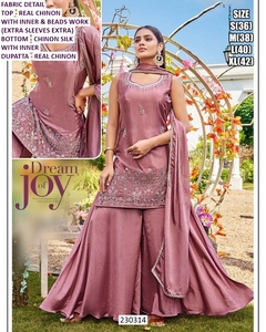 Kurta rose élégante traditionnelle brodée longue en soie Fendy et Chinon à séchage rapide pour femme, idéale pour mariages et soirées - Product Image 1