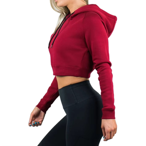 Latest Fashion Custom <b>Winter</b> Knitted Crop <b>Top</b> Hoodie Women Solid Pattern Short Length Pullover Sweatshirt Front Logo Print - Product Image 3