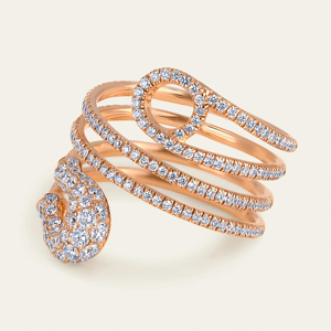Anillo de cóctel con diamantes y serpiente en oro rosa, joyería fina de lujo para mujer - Product Image 3