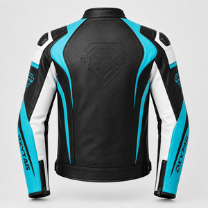 เสื้อแจ็คเก็ตหนังสำหรับผู้ชาย OXYTAG แขนยาว ป้องกันลม สีสันตัดกัน เหมาะสำหรับขี่มอเตอร์ไซค์ สีดำ น้ำเงิน ขาว สำหรับผู้ใหญ่ ทุกฤดู - Product Image 4