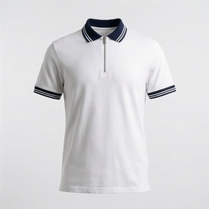 High Quality Men's <b>Half</b> Zip Polo <b>Shirts</b> Comfortable Cotton Fabric Stylish Striped Design Breathable Quick Dry <b>Shirts</b> - Product Image 1