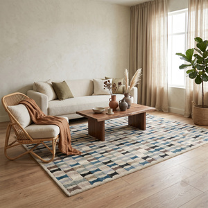Tapis en laine à fines rayures horizontales multicolores, écologique, antidérapant, pour salon, chambre, hôtel et intérieurs de salle de bain - Product Image 3