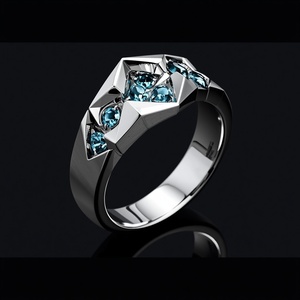 Anillo Geométrico de Oro Sólido de 9K con Gema Azul, Joyería Fina Moderna, Anillo de Diseño de Lujo para Mujer - Product Image 1