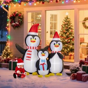 6FT Lighted Christmas Penguin Family <b>Inflatable</b> Funny LED Lights Built Outdoor Holiday Yard Decorations - Product Image 1