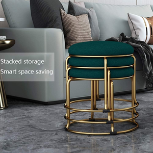 Luxury Upholstered Fabric <b>Stool</b> with Gold Metal Legs Art Deco Design Durable Round Vanity Chair for Bedroom and Living <b>Room</b> - Product Image 4