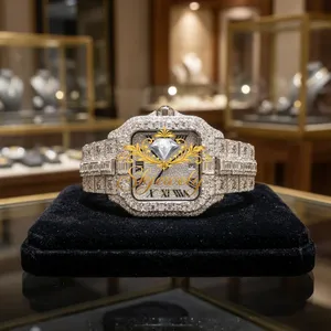 Luxury Iced Out Moissanite Round Dial Stainless Steel Watch Hip Hop Crystal Paved 20mm Band <b>Men</b> Quartz Wristwatch - Product Image 3