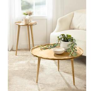 Design First Modern <b>Round</b> Coffee <b>Table</b> With <b>Gold</b> Textured Metal Top And Legs Midcentury Design Living Room Furniture - Product Image 3