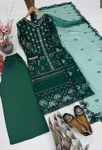 Emerald <b>Green</b> Embroidered Salwar Kameez Set Pearl Beaded Dupatta Traditional Indian Pakistani Wedding Wear for Women - Product Image 4