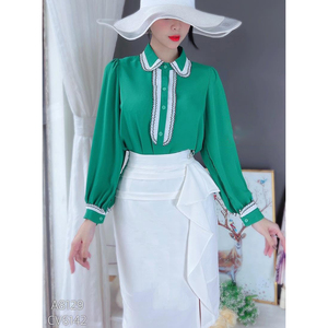 Blusa de Oficina de Moda para Mujer al por Mayor, Manga Larga, Doble Capa, Cuello en Contraste, Adorno Ondulado Decorativo para Tiendas Minoristas y Boutiques - Product Image 2