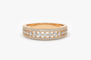 แหวนแต่งงานเพชรสามแถว ทอง 14K น้ำหนัก 0.64 กะรัต แบบครึ่งวงแหวน - Product Image 2