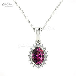 Authentic Rhodolite Garnet and White Diamond Halo Pendant for Women 14k Fine Gold Hallmark Jewelry From Top Asian Manufacturer - Product Image 1