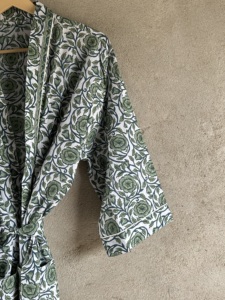 Resort Wear Bohemian V-neck Women's Long Sleeve Cotton Hand Block Print <b>Kimono</b> Robe Belt Closure Lightweight Summer <b>Beach</b> Cover - Product Image 6