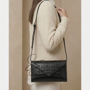 <b>Croc</b> Embossed Genuine Leather Handbag Western Crossbody Saddle Bag <b>Women</b> Snap Closure <b>Black</b> Shoulder Purse OEM - Product Image 2