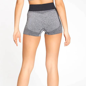 Shorts de Compresión Gris Jaspeado de Cintura Alta con Banda Elástica Negra, Shorts Deportivos Cómodos, Shorts Sin Costuras - Product Image 2