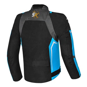 Blouson de moto pour homme noir et bleu, manches longues, respirant, imperméable, ignifuge, fermeture éclair, col montant, devant - Product Image 2