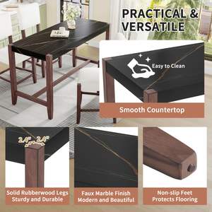 Tavolo da pranzo moderno a 5 pezzi della metà del secolo con tavolo da pranzo in finto marmo con 4 sedie imbottite per piccoli spazi - Product Image 4