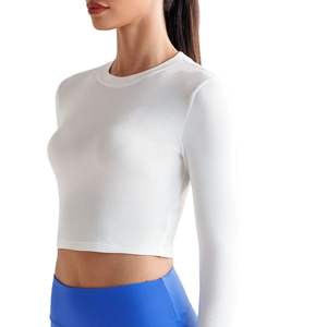 Camiseta Deportiva Personalizada al por Mayor para Mujer, Manga Larga, Corte Recortado, Elástica, Transpirable, para Yoga, Gimnasio, Fitness, Ejercicio, Ajuste Delgado - Product Image 4