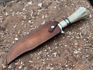 Custom Handmade Industrial Grade Hunting Bowie <b>Knife</b> in Damascus Steel <b>Bone</b> <b>Handle</b> Leather Sheath Box 15in - Product Image 6