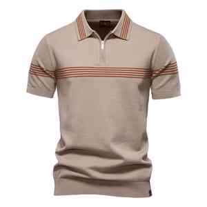 Polo para Hombre, 100% Algodón Piqué, Cuello Rayado, Corte Regular, Estilo Casual de Negocios, Manga Corta, Ropa de Verano - Product Image 6