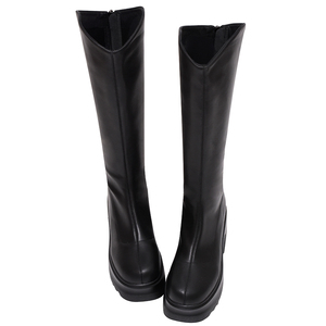 รองเท้าบูทผู้หญิงสีดำแบบส้นตึกสูงถึงเข่า ส้นหนา 9 ซม. หนังแท้ ขายส่ง - Product Image 5