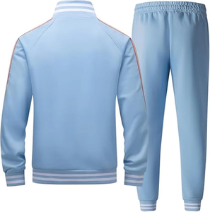 <b>Men's</b> Sporty Tracksuit Set Cream Navy Striped Full Sleeve Zipper <b>Jacket</b> Jogger Pants Breathable Autumn Wear Regular Fit - Product Image 5