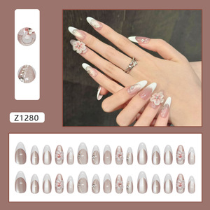 30 <span class=keywords><strong>Uñas</strong></span> Postizas 3D <span class=keywords><strong>con</strong></span> Diseño de Ojo de Gato <span class=keywords><strong>Transparente</strong></span>, Flores y Punta Francesa, <span class=keywords><strong>con</strong></span> Diamantes Brillantes y Pegamento, Estilo INS, Arte de <span class=keywords><strong>Uñas</strong></span> - Product Image 2