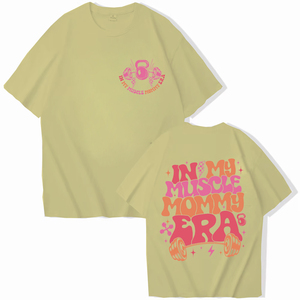 Camiseta Rosa para Mujer, Estilo Muscle Mommy, Corte Holgado, Cuello Redondo, Manga Corta, Informal, Estampado Digital, Algodón, Primavera Verano - Product Image 5