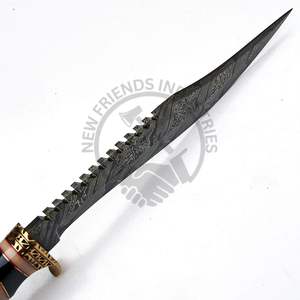New Edition Custom Handmade 15" Damascus Steel Bowie knife w/Buffalo Horn Wood Handle Outdoor <b>Hunting</b> Knife Fixed Blade Knife - Product Image 3