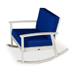 เก้าอี้โยกไม้ยูคาลิปตัสสีเทาดริฟท์วูดพร้อมเบาะสีกรมท่าสำหรับใช้ในสวน - Product Image 4